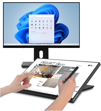 Ideao Hub monitor touchscreen QHD da 24, input USB-C con Power Delivery, HDMI e VGA, supporto regolabile, tocco a 10 punti, stilo attivo MPP2.0, compatibile con PC, Mac, laptop, smartphone e gaming
