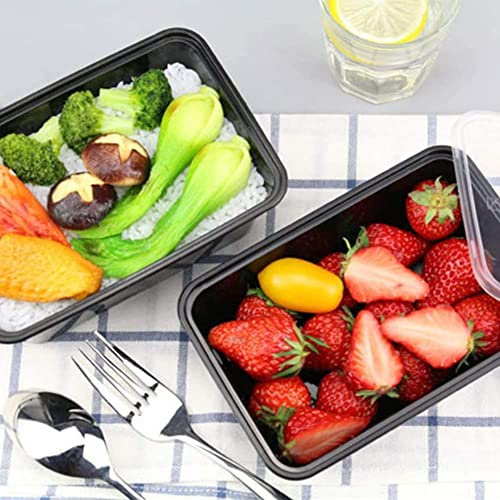 HOT BARGAINS 50 X 1000ml Heavy Duty Takeaway Food Containers with Lids Black Colour Non CFC, BPA Free, Microwave & Freezer Safe for Home Restaurants Hygiene Proof Packing