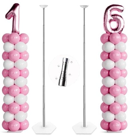 TEKXYZ Supporti Per Colonne Di Palloncini Estensibili - Set Da 2, Altezza Regolabile Da 45,7 cm a 2,1 m, Per Decorazioni Da Festa, Colonne Di Palloncini In Metallo