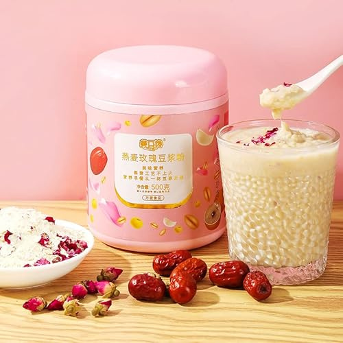 White fungus lotus root powder?Black sesame nut mulberry powder 500 /can cereals, instant mixed meal substitute powd corn paste (Rose Oat Soybean Milk,2 can)