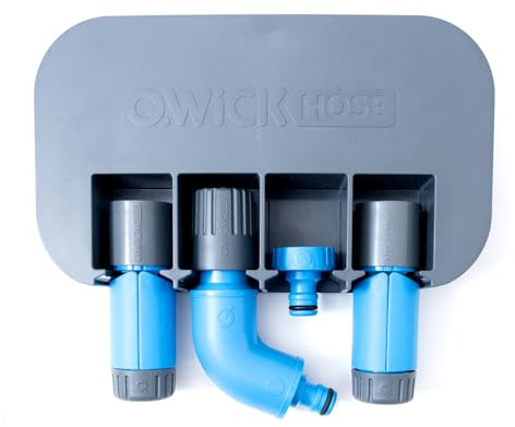 Qwickhose Starter Set | 5-Piece Garden Hose Connector Kit | Original & No-Flow JawGrip, Tap Adaptor, Nozzle, Wall Mount | 1/2 (12.5-13mm) Universal Hose Fittings | Garden Hoses & Outdoor Tap