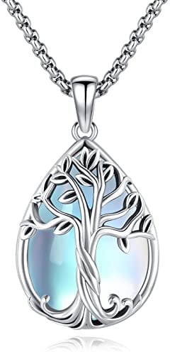 Eusense Tree of Life Necklace 925 Sterling Silver Moonstone Pendant Chain Keepsake Jewelry Gifts for Women Girls