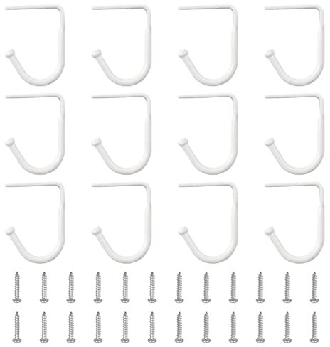 UFURMATE Under Cabinet Hook, 12Pcs Under Cabinet Mug Holders Metal Under Shelf Coat Hooks Utensil Storage Hangers for Kitchen Bathroom Cabinet (Baking Paint White)