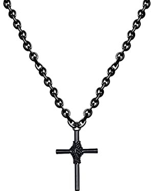 Eigso Schwarz Punk Legierung Kette Kreuz Anhänger Choker für Frauen Männer Retro Classic Gothic Halskette Choker für Frau Mann