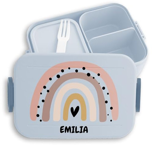 Kinder Bento Box Midi Lunchbox für Mepal Bentobox - Boho Regenbogen Rainbow - 900 ml - Hellblau - geschenke kindergarten brotdose mädchen schule personalisierte schulkind name kita jausenbox
