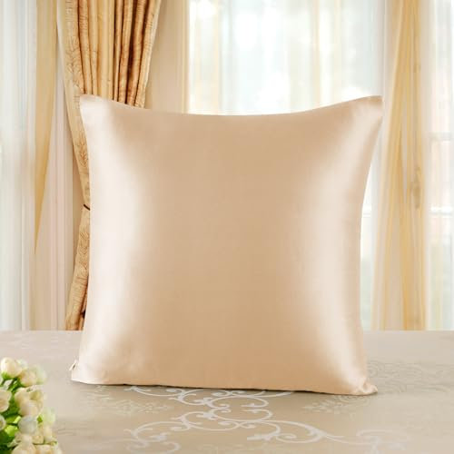townssilk Beidseitig 100% 19mm Pure Maulbeerseide Kissenbezug für Haar und Haut Gesundheit, 1 Stück 50x50cm Größe Kissenbezug mit verstecktem Reißverschluss 600 Fadenzahl Gold