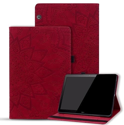 Vaitasy Funda Huawei MediaPad T5 10.1 Pulgadas 2018 Carcasa Folio Cuero PU Funda con Ranura para Tarjeta para MediaPad T5 2018 - Mandala Rojo