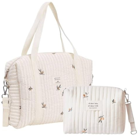 EHOTER Lot de 2 sacs fourre-tout à langer pour femme - Sac de rangement tendance et portable en coton matelassé - Motif dessin animé, Branche d'olivier