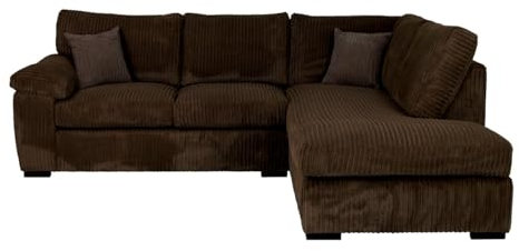 Sofa Selection Jumbo Cord Elegant L Shape 4-Seater Right-Facing Corner Sofa Set, Your Comfort Haven in the Living Room, Our Stunning Jumbo Cord Sofa Collection (Right Hand Facing, Brown)