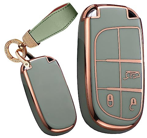 TECART Smart Autoschlüssel Hülle Cover Passt für Chrysler 300C Jeep Renegade Compass Grand Cherokee Dodge FIAT 500X TPU Schutzhülle Schlüsselcover Zubehör Auto Schlüsselhülle Mit 3 Taste A Grün