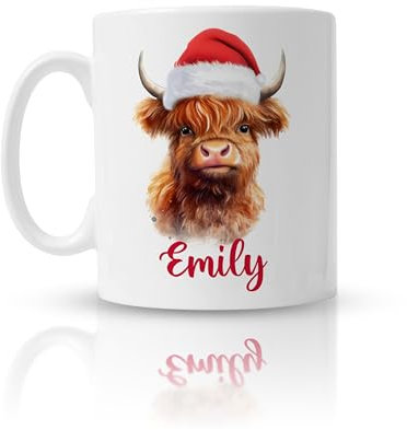 Pink Positive Personalised Christmas Mug, Highland Cow Mug | Gift for Him, Scottish gift for Christmas