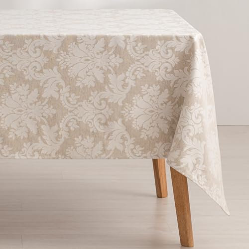 GAMUSI Tischdecke, schmutzabweisend, rechteckig, Blumenmuster, Jacquard, wasserdicht, 140 x 100 cm, Stoffgefühl, Leinenfarben