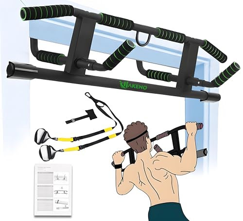 HAKENO Multi-Grip Pull Up Bar For Doorway - Pullupbar With Enhanced Smart Hook Angled Grip Home Gym Exercise Equipment with Professional Training Suspension Strap Set