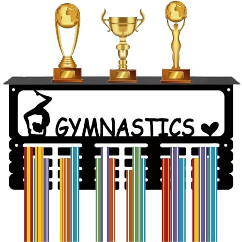 CREATCABIN Porta Medaglie da Ginnastica Scaffale per Trofei Appendiabiti per Medaglie con Supporto per Mensola Sport 4 Montaggio A Parete Contiene 70+ medaglie per Donne Ginnastica Corsa 40x20x10cm