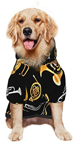 Großer Hunde-Kapuzenpullover, Saxophon-Posaune-Liebhaber, Musik, Haustier-Kleidung, Pullover mit Mütze, weicher Katzen-Outfit-Mantel, groß