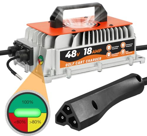 18 AMP 48 Volt EZGO RXV & TXT Golf Carts Battery Charger, Smart EZGO 48V Golf Cart Charger with 3-Pin Triangular Plug for Lead-Acid Battery, IP67 Waterproof, Temperature Monitor for EZGO RXV & TXT