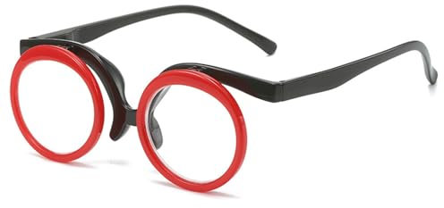 Lanomi Gafas de lectura para mujer y hombre, plegables, de plástico, para maquillarse, ayuda visual, redondas, 90 grados, con fuerza, rojo, medium