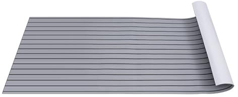 HuKaiL 90x240cm Eva Teak Selbstklebender Bootsbelag-Matte, Anti-Rutsch Bodenbelag von 6 mm, Bootsfußboden Decking Auflage Matte für Bootsdecks, Wohnmobilen, Yachten, Grau mit schwarzen Streifen
