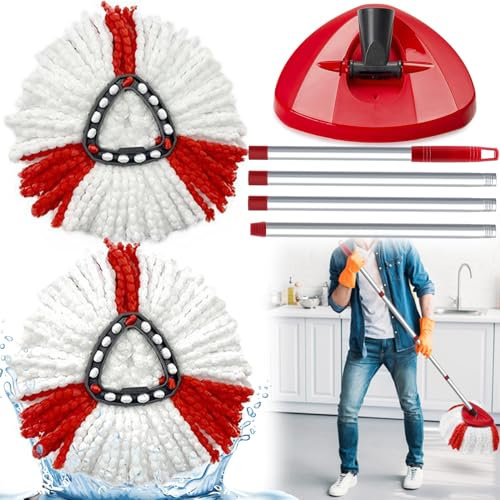 Mikqky 2 Piezas Cabezal De Recambio Turbo Mop, Repuesto De Cabezal De Fregona, 360 Grados Trapeador Giratorio Recambios De Mopas para Vileda Turbo, con 1 Varilla De Fregona, 1 Base De Fregona