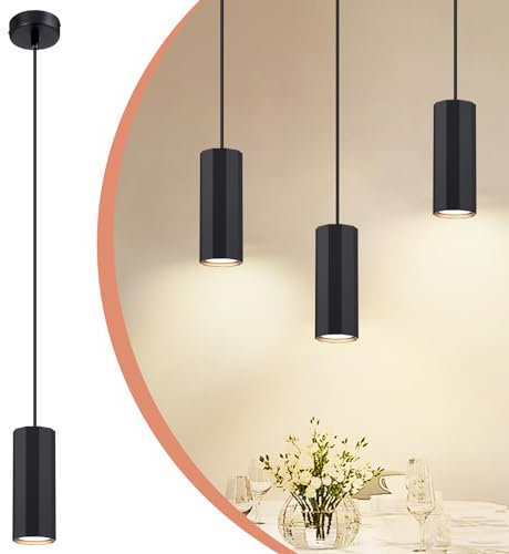 Glitzerlife Pendelleuchte 1 Flammig 3ER Esstischlampe Schwarz - Hängelampe Schwarz GU10 Wohnzimmer Modern Industrial Pendellampe Esszimmer Metall Hängeleuchte für Esszimmer Küche Schlafzimmer Flur