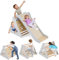 DREAMADE Triangle Montessori d’Escalade 4 en 1 pour Enfant 1+ Ans avec Toboggan en Bois & Filet d'escalade & Échelle, Jouets d'escalade pour Salon Chambre d'enfant (Gris)