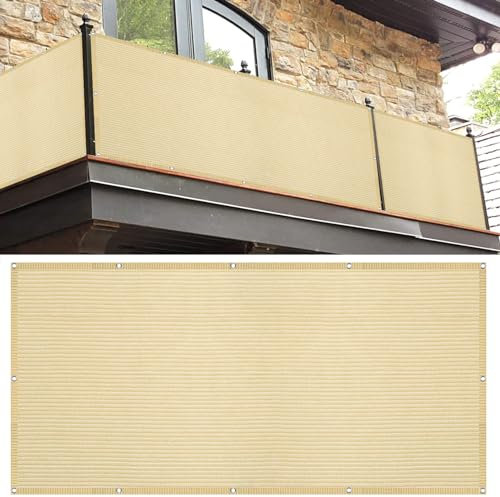 Tenda a Vela Ombreggiante 125 x 800 cm Copri Ringhiera Balcone Telo Ombreggiante Resistente Ai Raggi UV con Occhielli, Fascette per Recinzione, Ringhiera, Color Crema