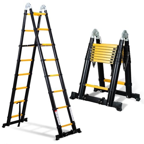 Yakimz Scala telescopica in alluminio, 5 m, telescopica multifunzione, antiscivolo, pieghevole, portata 150 kg, scala in alluminio per giardino, colore nero/giallo