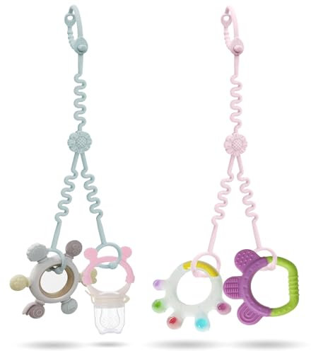 Cinghie di Sicurezza per Giocattoli, 2 Pezzi Catenella Portaciuccio Silicone, Regolabile Catenella Ciuccio, Senza BPA Cordino Ciuccio Adatto a Contenere Succhietti Dentiere Biberon e Giocattoli