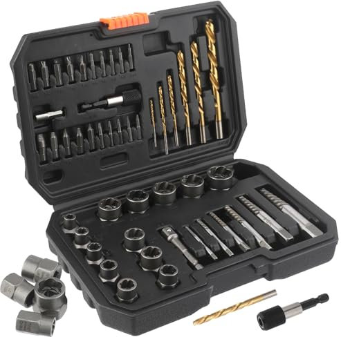 TVWVT 48-teiliges Spiralschraubendreher-Set, Linkshand-Bohrerset, Mutter-Extraktoren-Set, Schrauben-Extraktoren, Multi-Spline Lug Nut Remover für abgenutzte, beschädigte, gebrochene Bolzen Schrauben