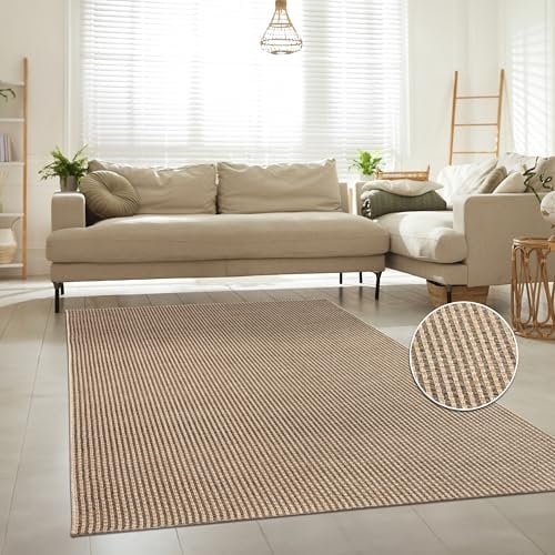 Paco Home Teppich Indoor-Outdoor, moderner Jute-Look in natürlicher Sisal Optik, robust & wetterfest, ideal für Terrasse Wohnzimmer & Küche, Grösse:160x230 cm, Farbe:Beige 4