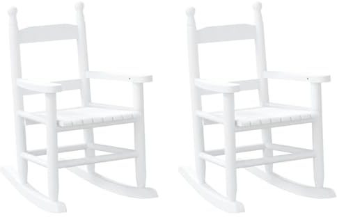 vidaXL Schaukelstuhl für Kinder 2 STK. Weiß Massivholz Pappel, Gartenstuhl, Outdoor Stuhl, Outdoor Schaukelstuhl, Terrassenstuhl, Garten Schaukelstuhl