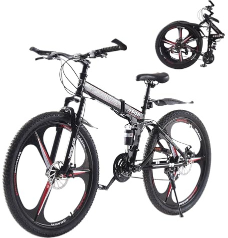 LSBIKE 24 26 27.5In Foldable Mountain Bike Dual Suspension Hardtail Bicycle Men Women Mountain Bike 21 Speed Drivetrain Lightweight Frame Sport Cycling Bike for Adult