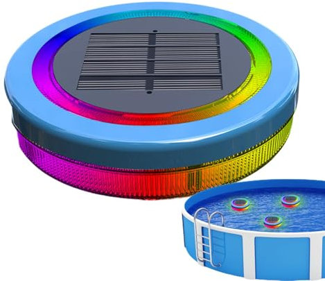 Luces flotantes para piscina alimentadas por energía solar, cambio de color, IP68, impermeable, RGB, luz solar para piscina, resistente a los rayos UV, encendido/apagado automático, 1800 mAh