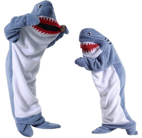 Shark Blanket, Neues Design Hai Decke zum anziehen mit Ärmeln, 2024 Hai Tragbare Decke Flauschig,Hoodie Shark Blanket, Haifisch Decke Haidecke Hai Pyjama für Hai-Liebhaber, Jugendliche, Erwachsene(L)
