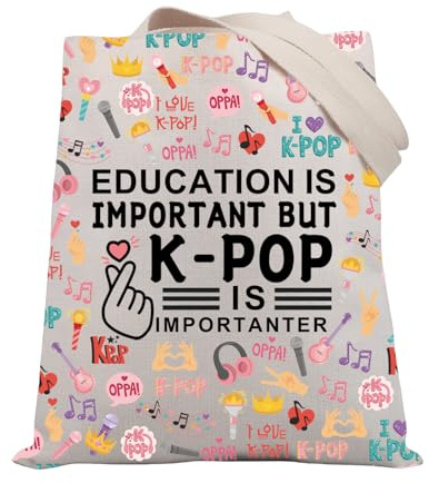 PLITI K-pop Tote Bag Korean Drama Lover Gift Education Is Important But K-pop Is Importanter Travel Pouch For Kpop Fans