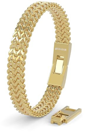 SERASAR Bracciale Uomo Oro Catena Intrecciata 17cm
