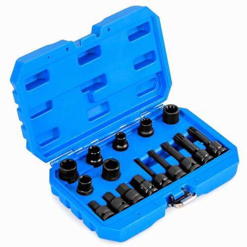 COSTWAY Set di Bussole per Pinze Freno da 16 Pezzi, Kit di Attrezzi per la Regolazione dei Freni con Chiave di Trasmissione da 1/2”, Compatibile con Vari Veicoli, 28 x 7 x 18 cm (Blu)