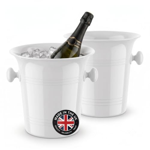 Chabrias Ltd 2 Pack White 3.5 Litre Wine Bucket Champagne, Beer, Wine Cooler, Bar Accessories, Ice Buckets For Parties, Party, Home Bar Accessories, Bottle Cooler Chiller UK Made