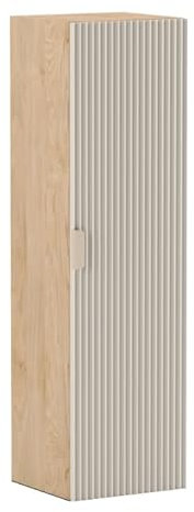 Wena Mobel Badezimmerschrank Hängend | Badregal Schmal mit Geriffelte Fronten | Toilettenregal mit 4 Ablagen | Badezimmer Organizer Schrank | Nischenregal (Walnuss/Kaschmirbeige)