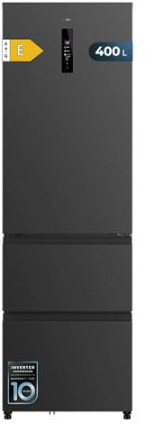 Cecotec Frigorífico Combi No Frost Inox Puerta Francesa Oscuro Bolero CoolMarket Combi FD 400 Dark E. Frigorífico French Door oscuro, 400L, Total NoFrost, Motor Inverter y funciones Fast Cooling