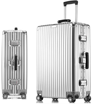 Meoky Retro Gepäck Große Koffer Rollkoffer Hartschalen-Koffer Handgepäck Haltbares PC + ABS Handgepäck TSA Zertifiziert,Silber,20IN