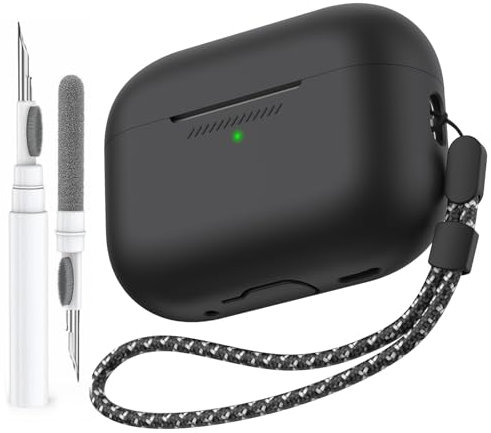 AhaStyle Hülle für Airpods Pro 2 Mit Reinigungsstift und Handschlaufe Weiches Silikon AirPods Pro 2. Generation Case Ganzkörper Cover Skin für Apple AirPods Pro 2 2024/2023/2022 Ladekoffer