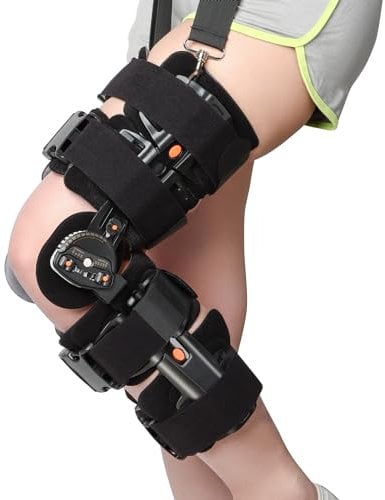 REAQER Scharnier-Knieorthese ROM Post Op, einstellbar mit Seite Bein Stabilisatoren Locking, ACL, PCL, MCL Unterstützung Knie Immobilizer Brace für Männer & Frauen, orthopädische Reha