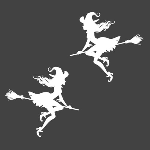 2 Stück,Magierin Hexe Autoaufkleber,car stikers,Wasserdicht, UV-beständig,Motorrad, Laptop,Wetterfest Horror Halloween Dekor Sticker(Weiß,15cm*16cm)
