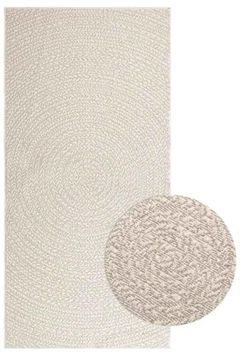 vidaXL Teppich ZIZUR Creme 100x200 cm Jute-Optik Indoor und Outdoor, Fußmatte, Bodenteppich, Teppichboden, Bodenmatte, Flächenvorleger, Innenteppich