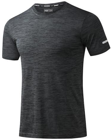 Peakwell Herren Sport T-Shirt Kurzarm Funktionsshirt Laufshirt mit Reflexstreifen für Fitness, Training, Gym (Schwarz, 3XL)