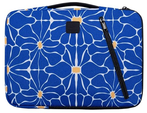 Exacompta - Réf. 17253E - 1 Housse ordinateur compatible avec PC de 13-14 pouces - poignée rétractable - petite poche à l'avant - fermeture zippée sur 2 côtés - en tissu recyclé - Flower