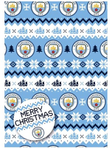 Manchester City FC Wrapping Paper 2 Sheets 2 Tags Christmas Wrap