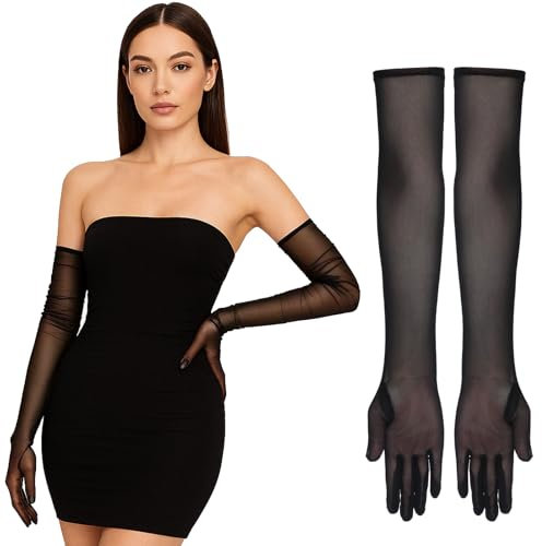 Gants longs noirs transparents en dentelle, gants d'opéra en maille pour femme, gants formels en tulle, accessoires des années 1920, accessoires de thé, accessoires de bal de fin d'année, mariage (55