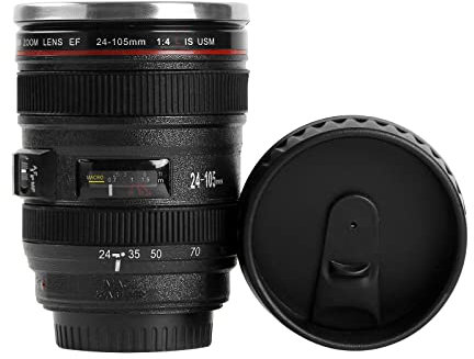 TFixol Camera Lens Coffee Mug P Coffee Cup Stainl Steel Camera Lens Mugs Leak Proof Photographer Camera Mug Travel Mug Water Bottle Ideal Men and Women Black
